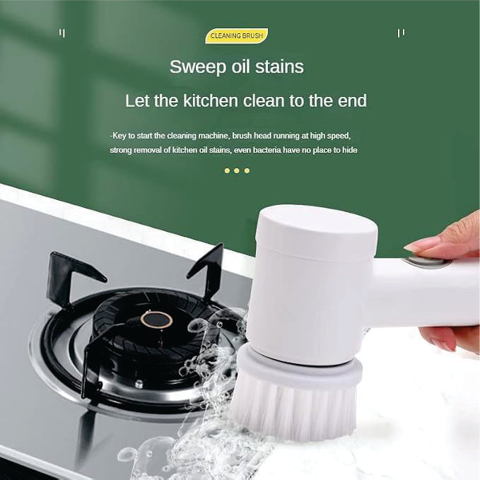 Electric Spin Scrubber, Electric Cleaning Brush, Care Free, 5in1 Magic Brush for cleanning Tile/Sink/WASH Basin/Bath/Showers (White)