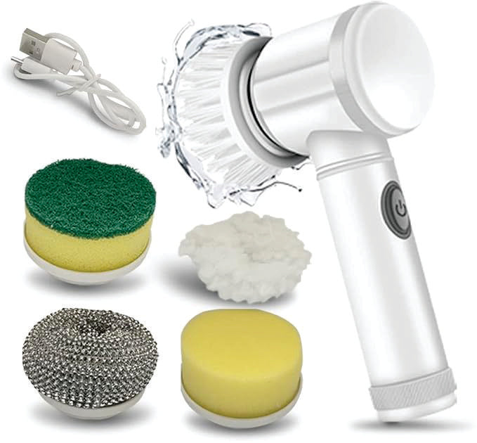Electric Spin Scrubber, Electric Cleaning Brush, Care Free, 5in1 Magic Brush for cleanning Tile/Sink/WASH Basin/Bath/Showers (White)