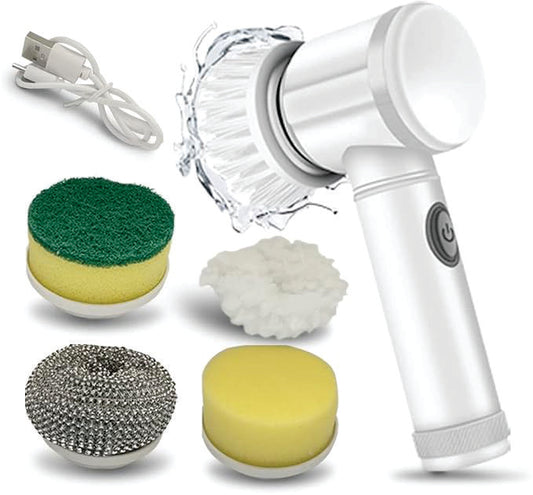 Electric Spin Scrubber, Electric Cleaning Brush, Care Free, 5in1 Magic Brush for cleanning Tile/Sink/WASH Basin/Bath/Showers (White)