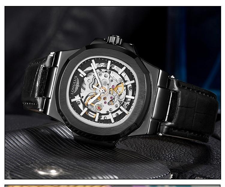 "Barrel-shaped Leather Belt Men's Waterproof Mechanical Watch"