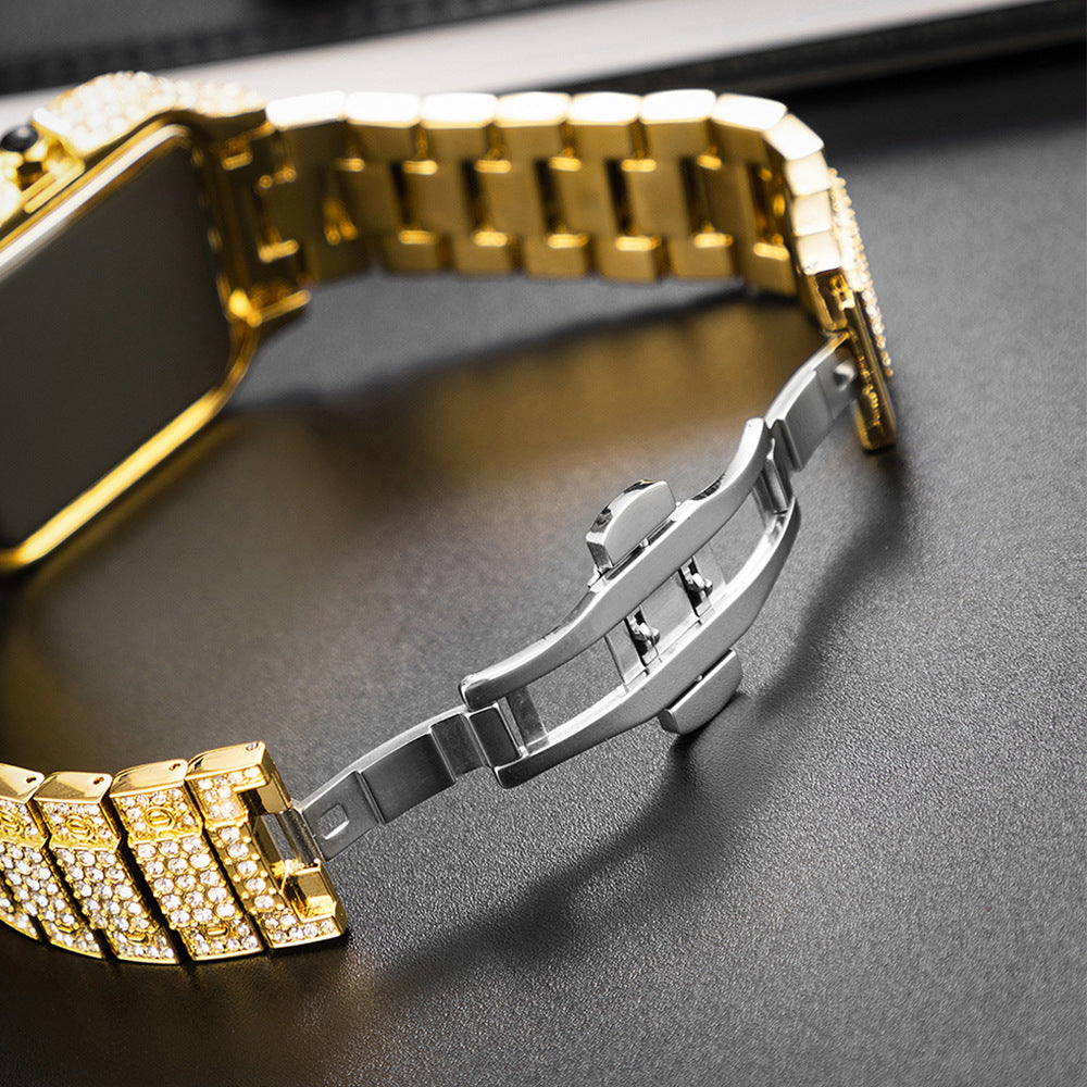 "Straight European Hip Hop Diamond Quartz Wrist Watch"