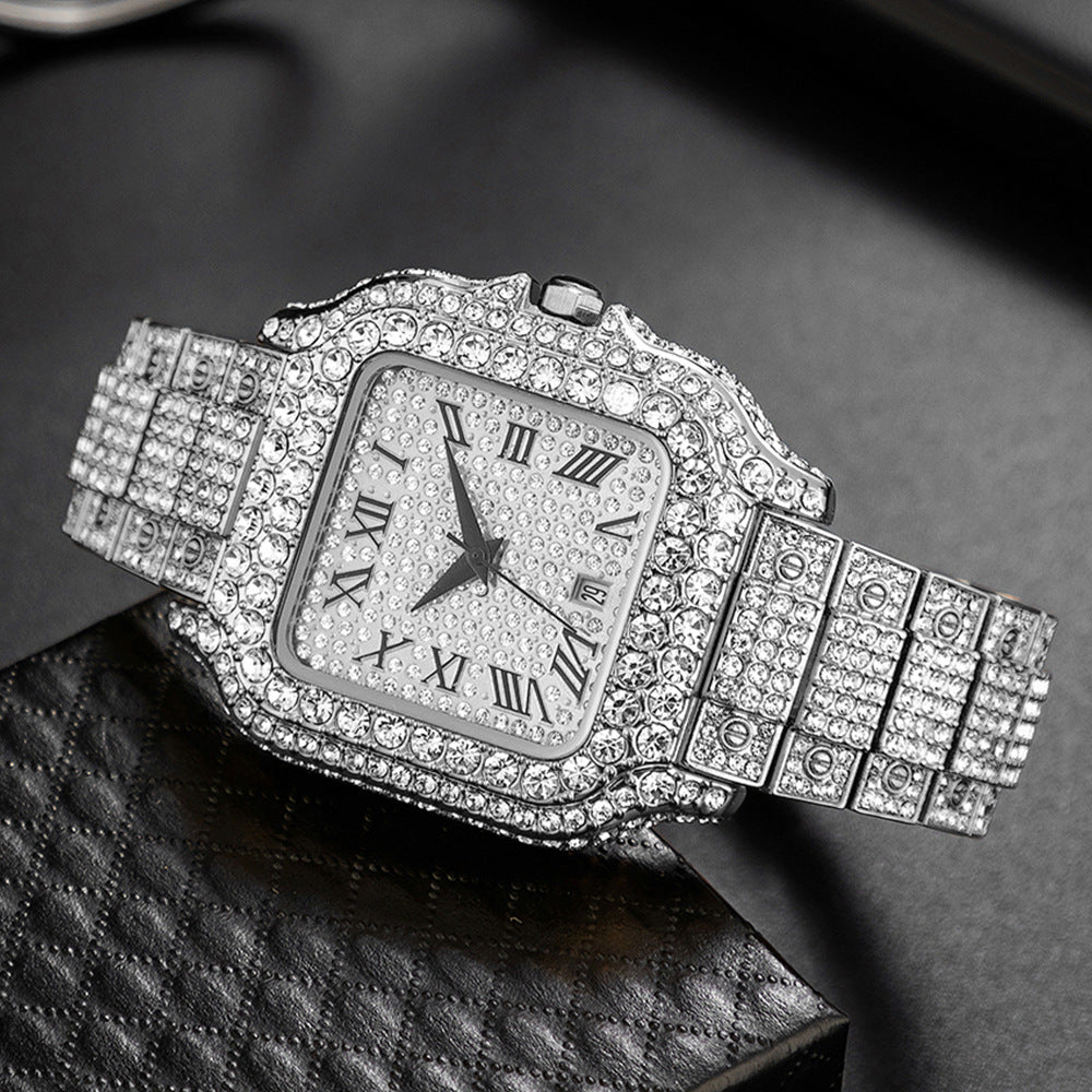 "Straight European Hip Hop Diamond Quartz Wrist Watch"